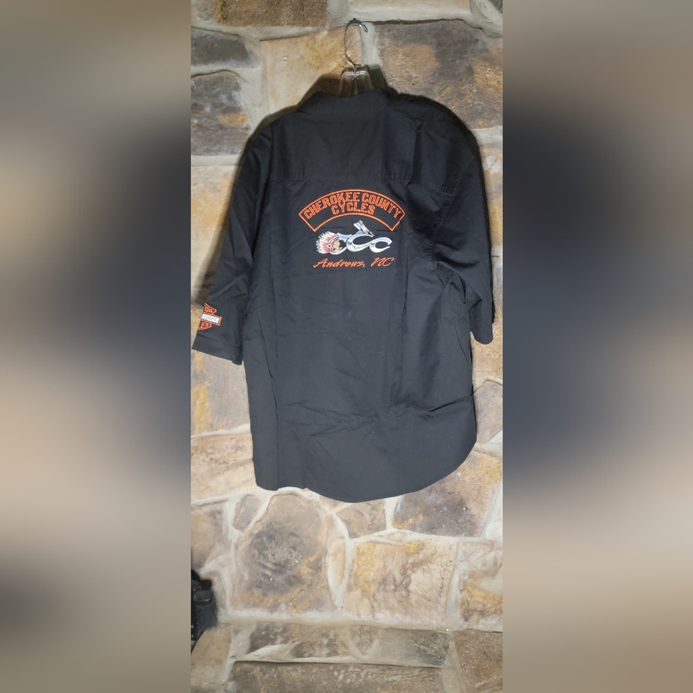 Tri-Mountain Black Button Down Harly Davidson Che… - image 2